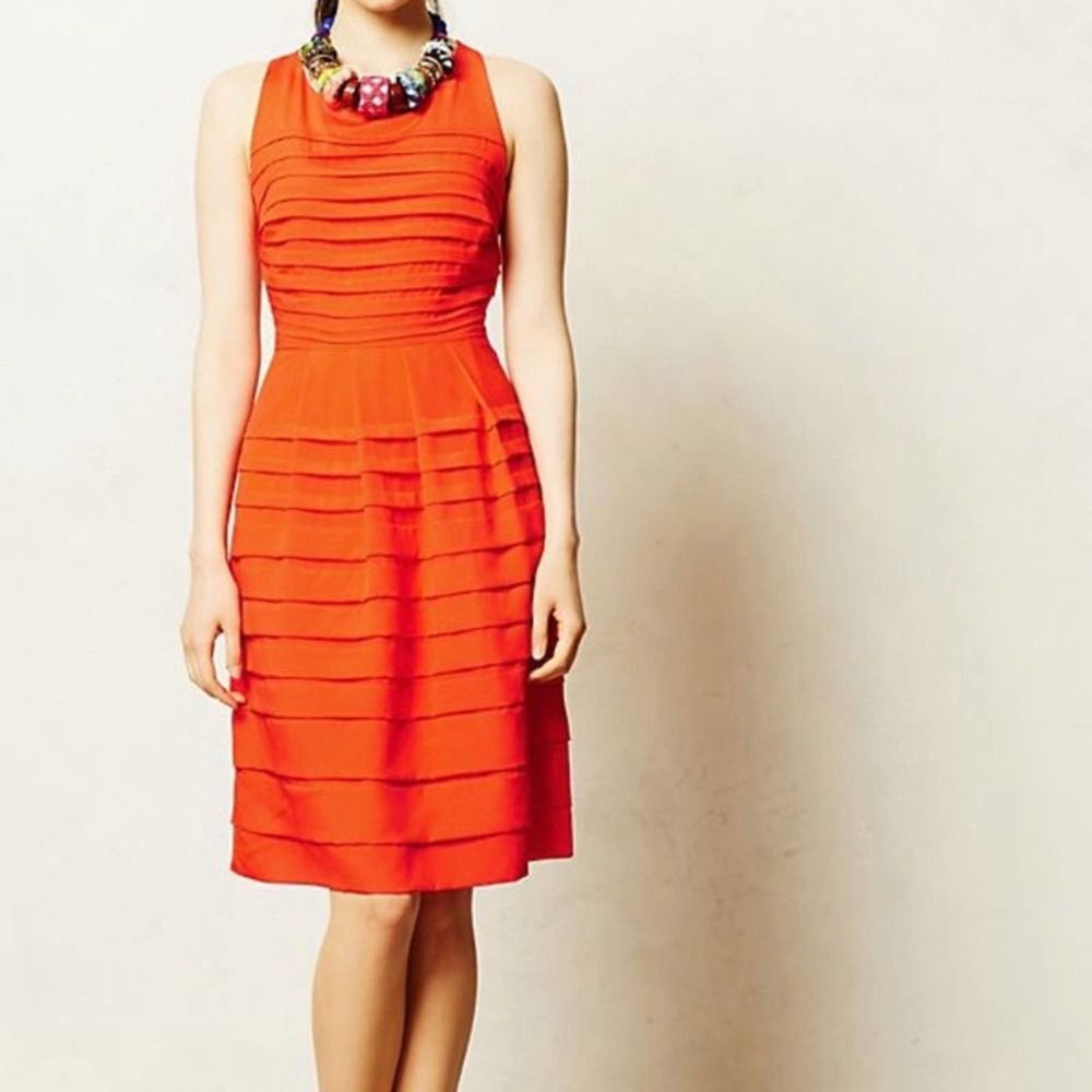 Anthropologie Eva Franco Dress Orange Tangelo Ruffle Sleeveless Sheath 6 S